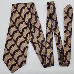 Necktie Geometric Rust Blue Beige 4.25" W 82.5" L VTG Retro M Hyman and Son